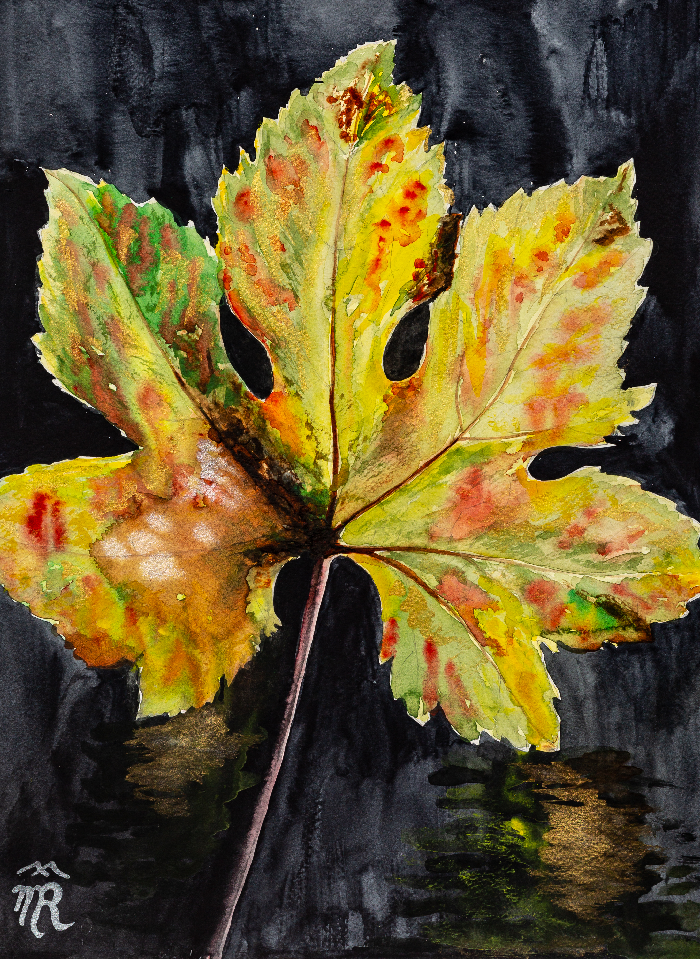 Autun leaf, watercolor, 2017
