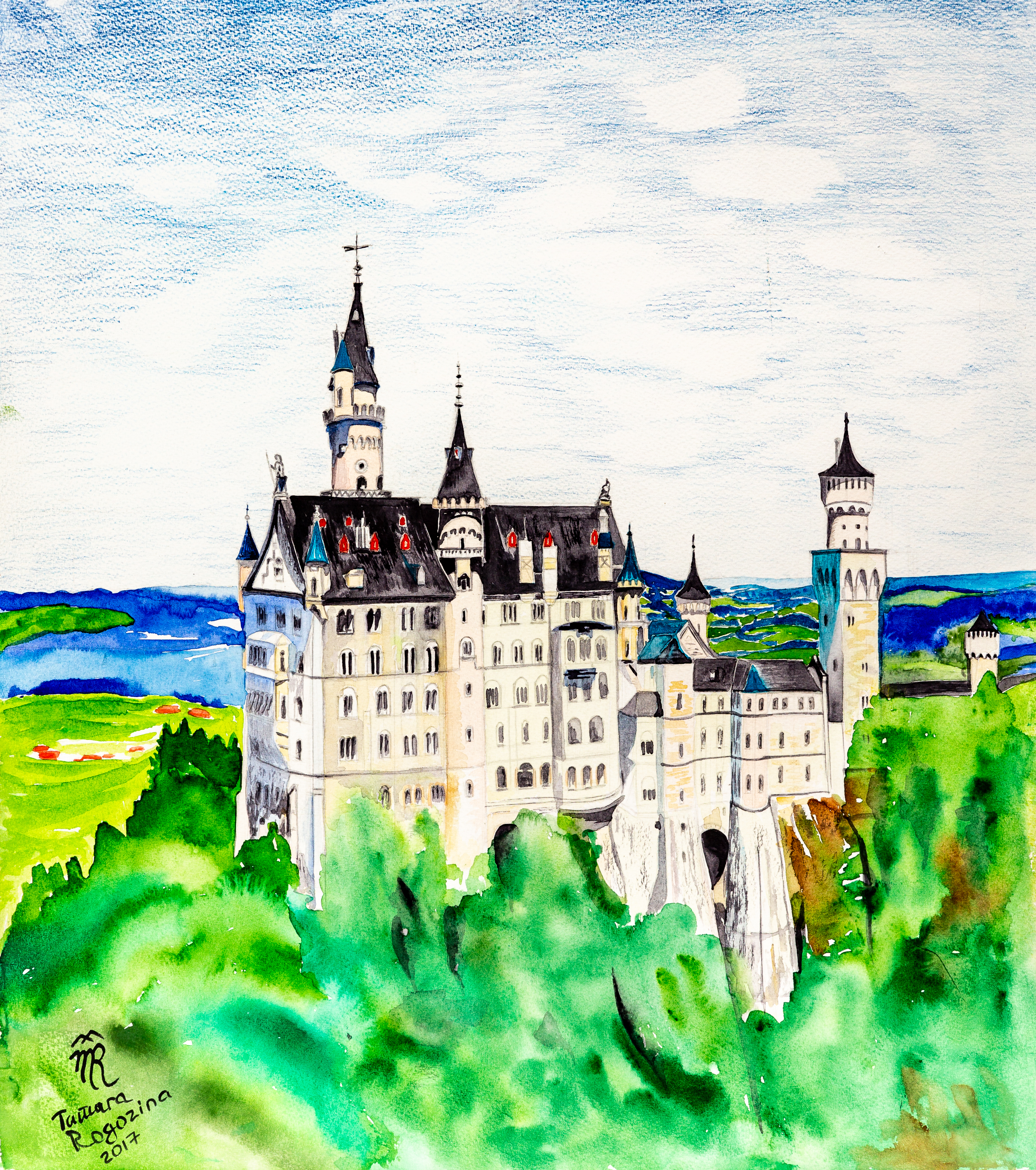 Neuschwanstein Castle, watercolor, 2017