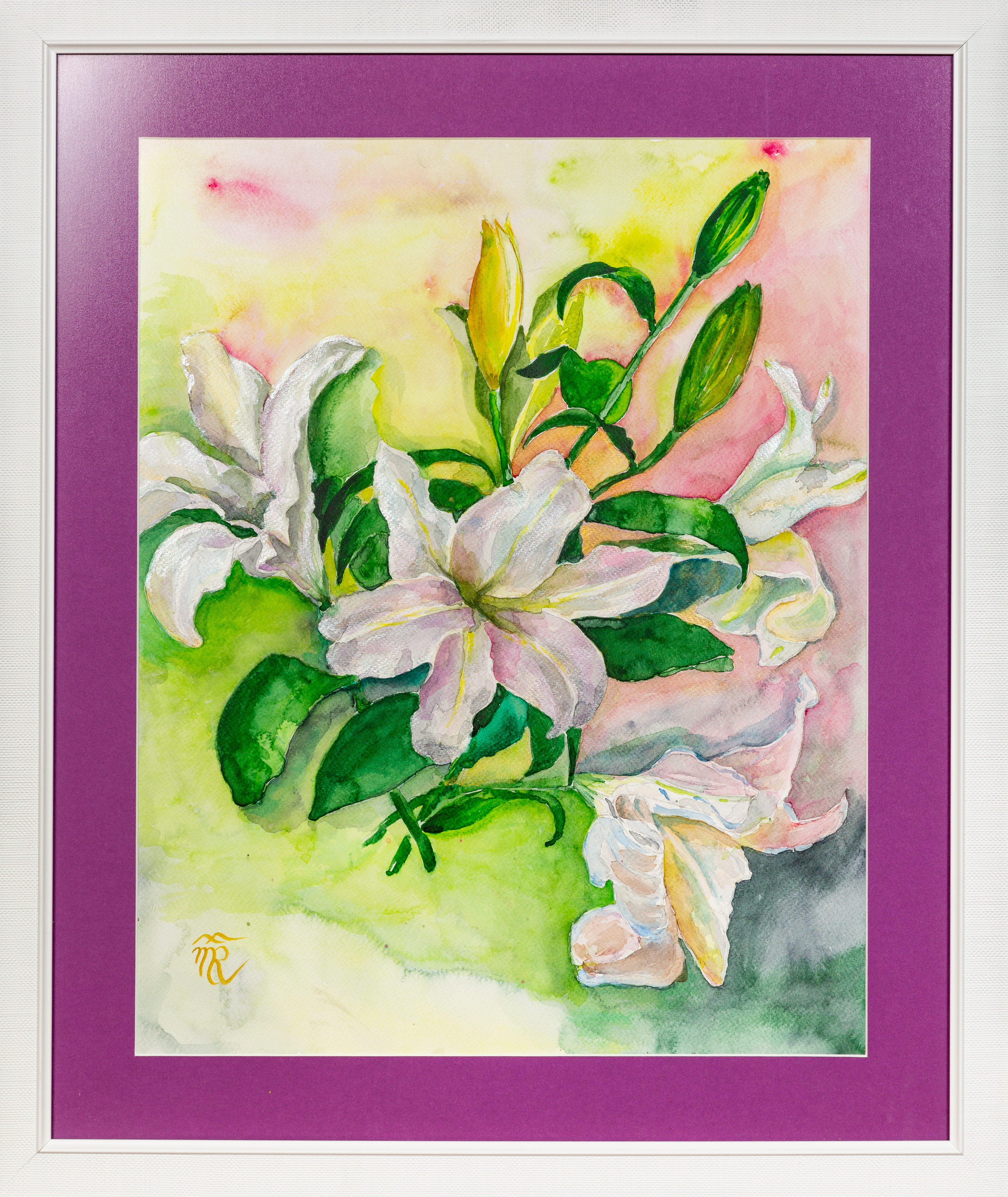 Pink lilies, watercolor, 2015